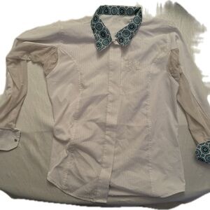 Equestrian White SPF Shirt with Patterned Collar, cuffs